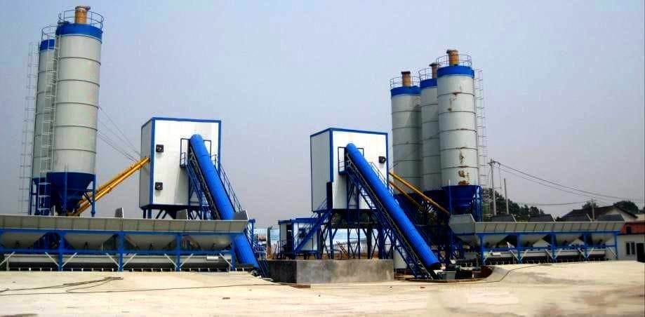 large stationary concrete mixing plant