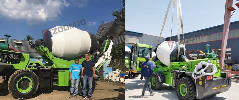 Self-loading concrete mixer