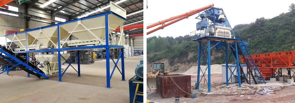 Concrete mixing plant production workshop and installation site